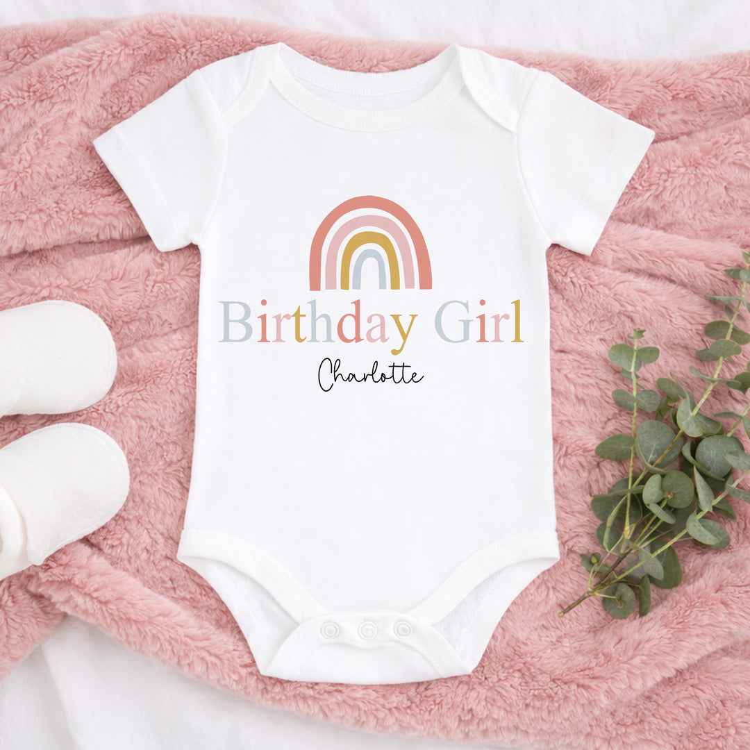 Personalised Pink Rainbow Birthday Girl First Birthday Vest