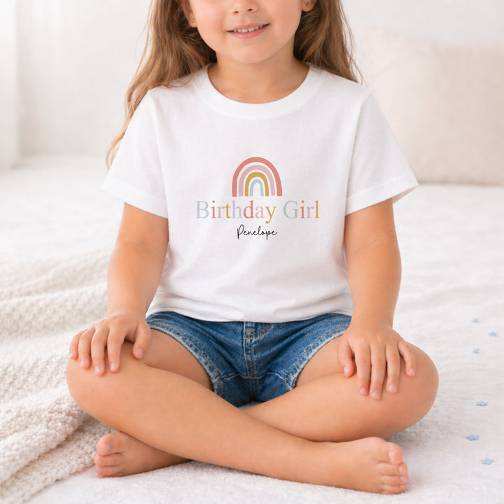 Personalised Pink Rainbow Birthday Girl T-shirt
