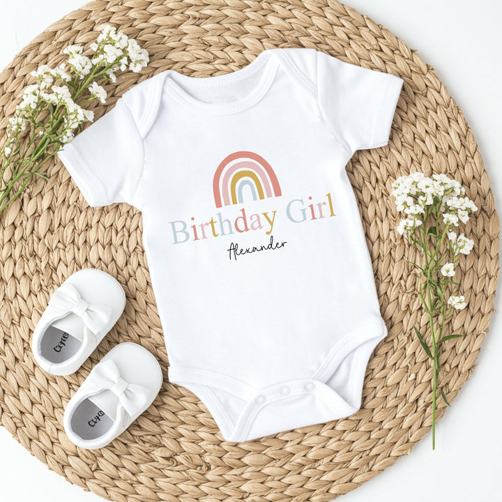 Personalised Pink Rainbow Birthday Girl Vest