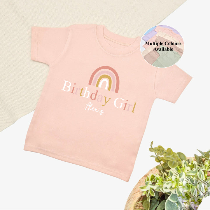 Personalised Rainbow Birthday Girl T-shirt