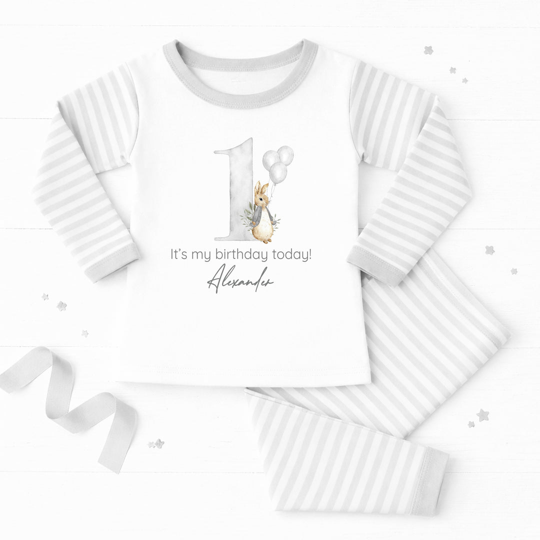 Personalised Grey Rabbit First Birthday Pyjamas