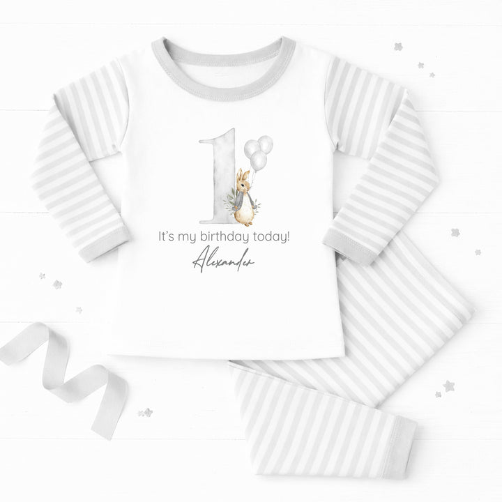 Personalised Grey Rabbit First Birthday Pyjamas