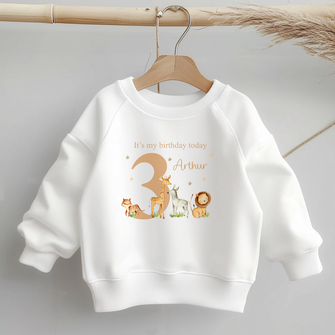 Personalised Beige Jungle Safari Any Age Birthday Sweatshirt