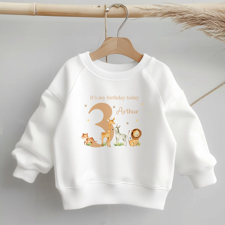 Personalised Beige Jungle Safari Any Age Birthday Sweatshirt