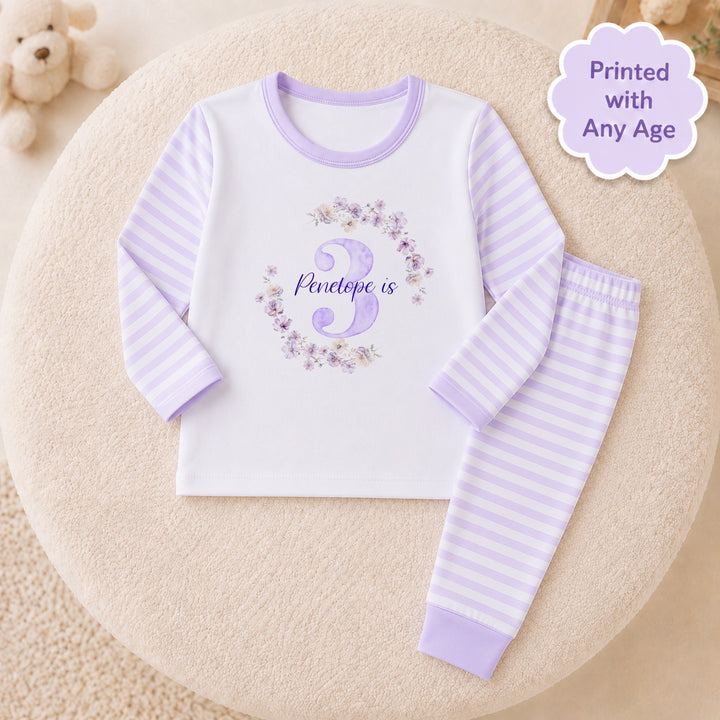 Personalised Lilac Wreath Any Age Birthday Pyjamas