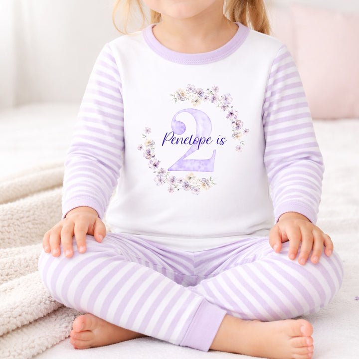 Personalised Lilac Wreath Second Birthday Pyjamas