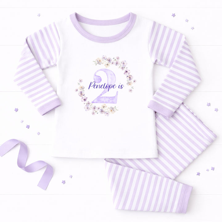 Personalised Lilac Wreath Second Birthday Pyjamas