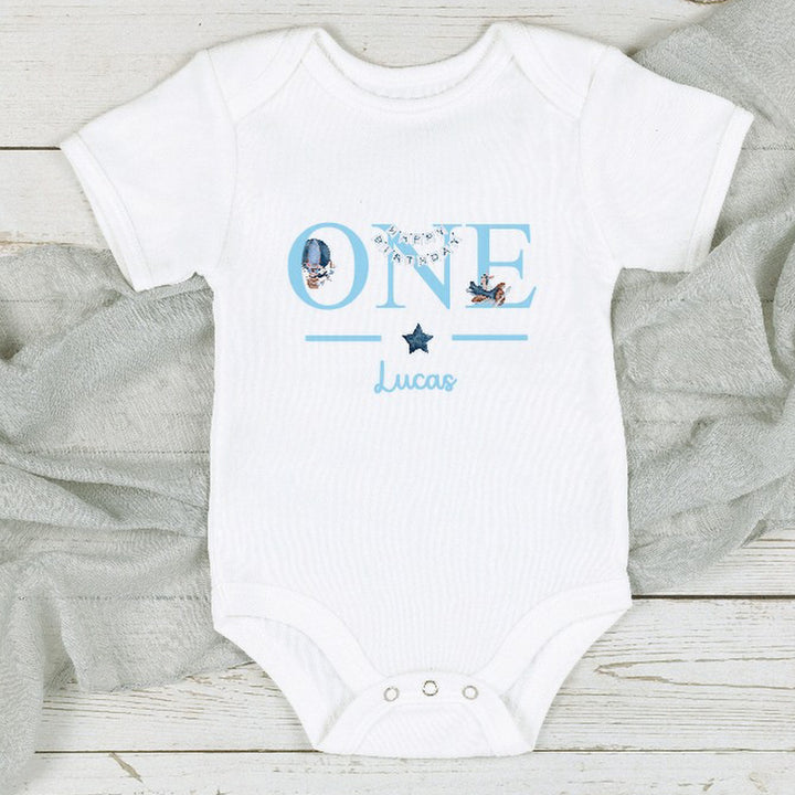 Personalised Blue Planes Birthday Vest/T-shirt