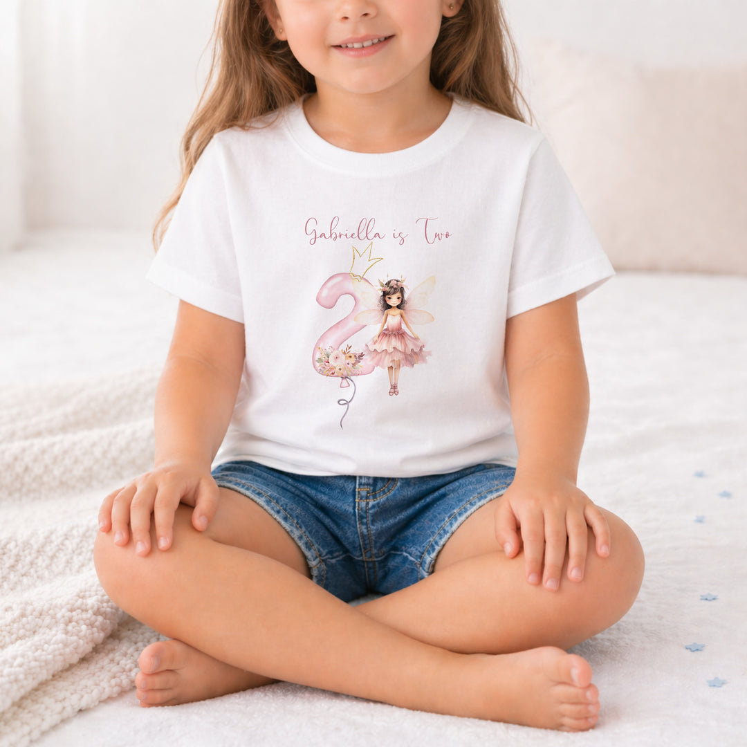 Personalised Pink Fairy Any Age Birthday Girl T-shirt