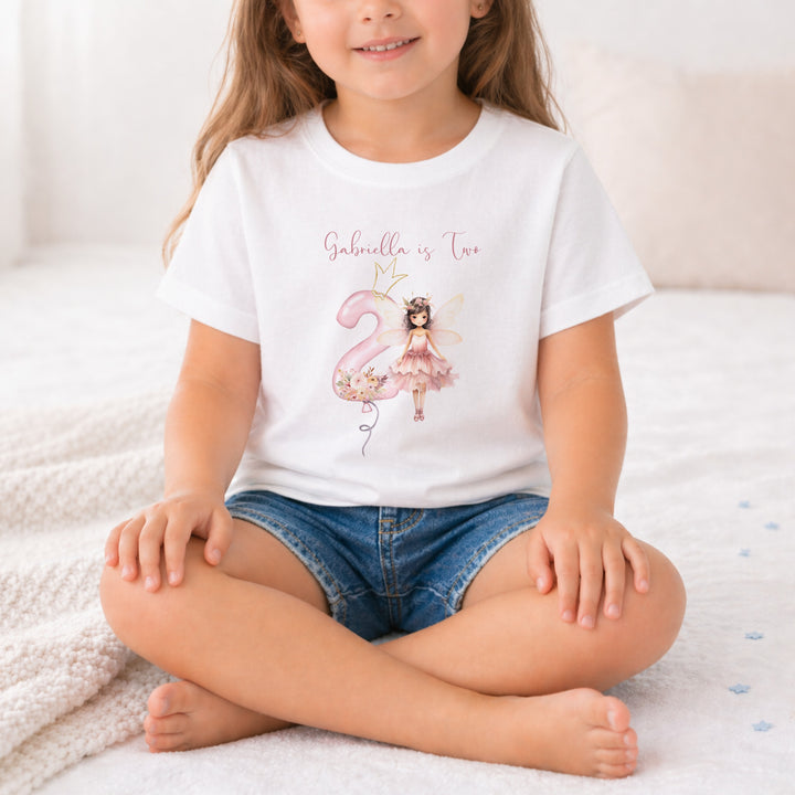 Personalised Pink Fairy Any Age Birthday Girl T-shirt