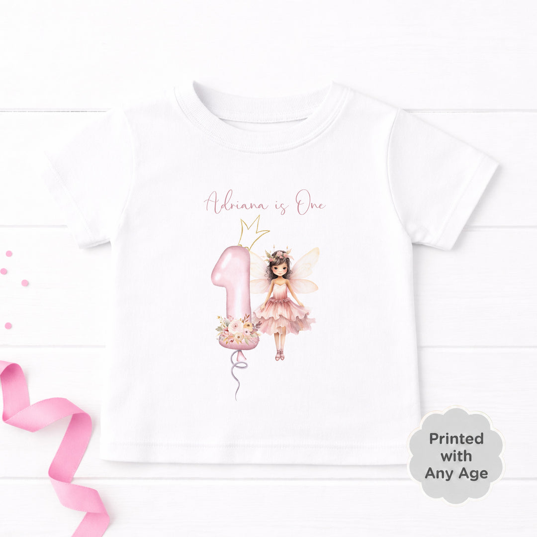 Personalised Pink Fairy Any Age Birthday Girl T-shirt