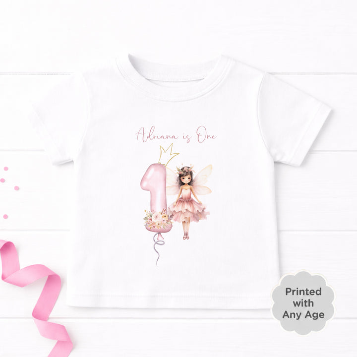 Personalised Pink Fairy Any Age Birthday Girl T-shirt