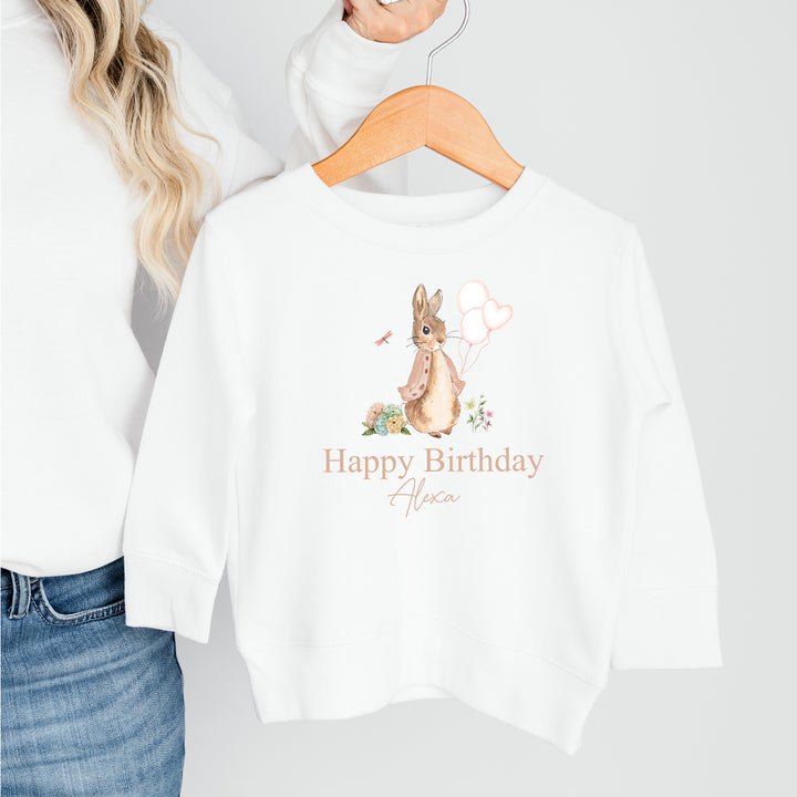 Personalised Pink Rabbit Birthday Sweatshirt