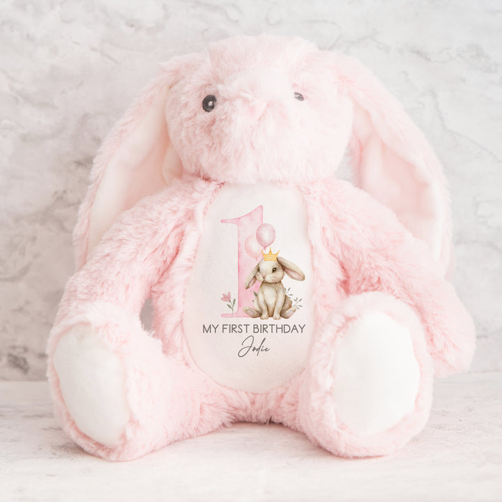 Personalised Pink Bunny Crown Birthday Teddy