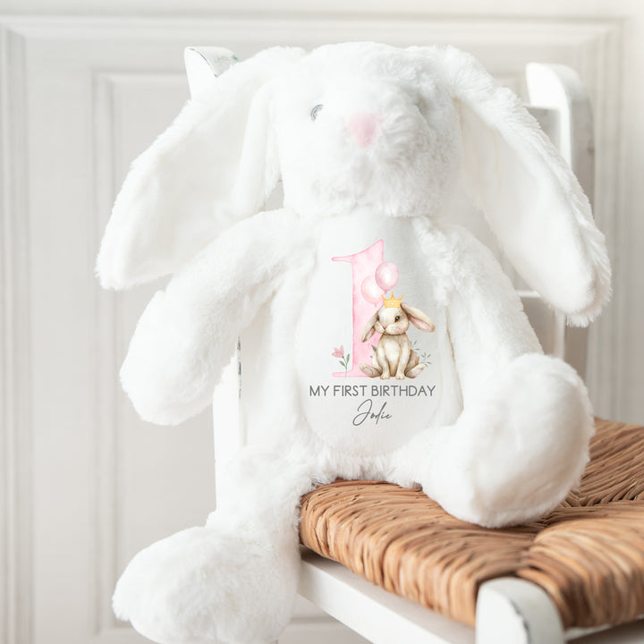 Personalised Pink Bunny Crown Birthday Teddy