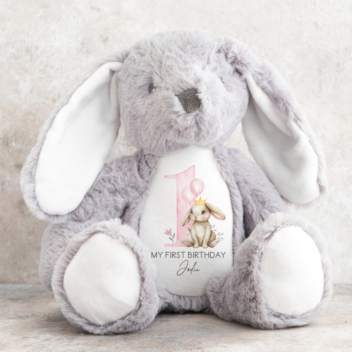 Personalised Pink Bunny Crown Birthday Teddy