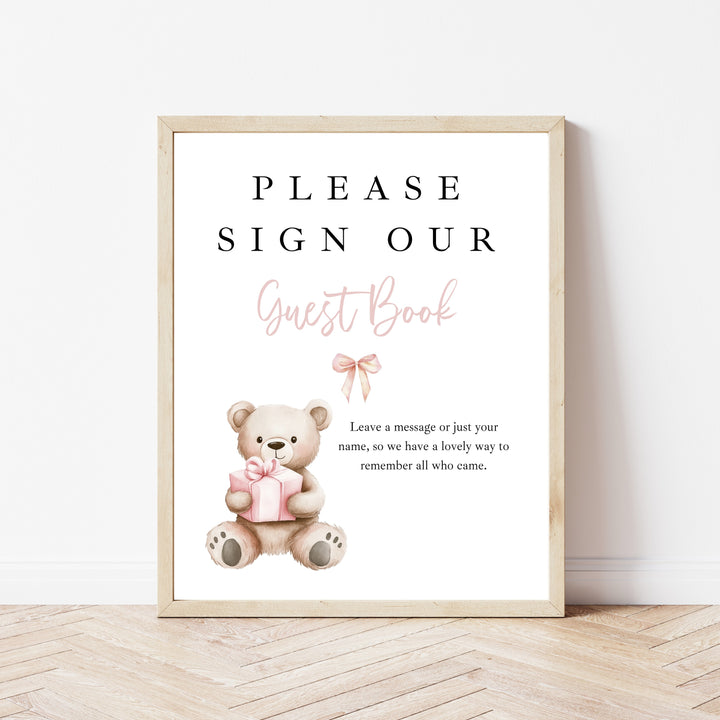 Personalised Pink Bear First Birthday Guest Book