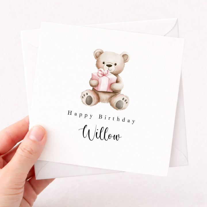 Personalised Pink Bear Birthday Card