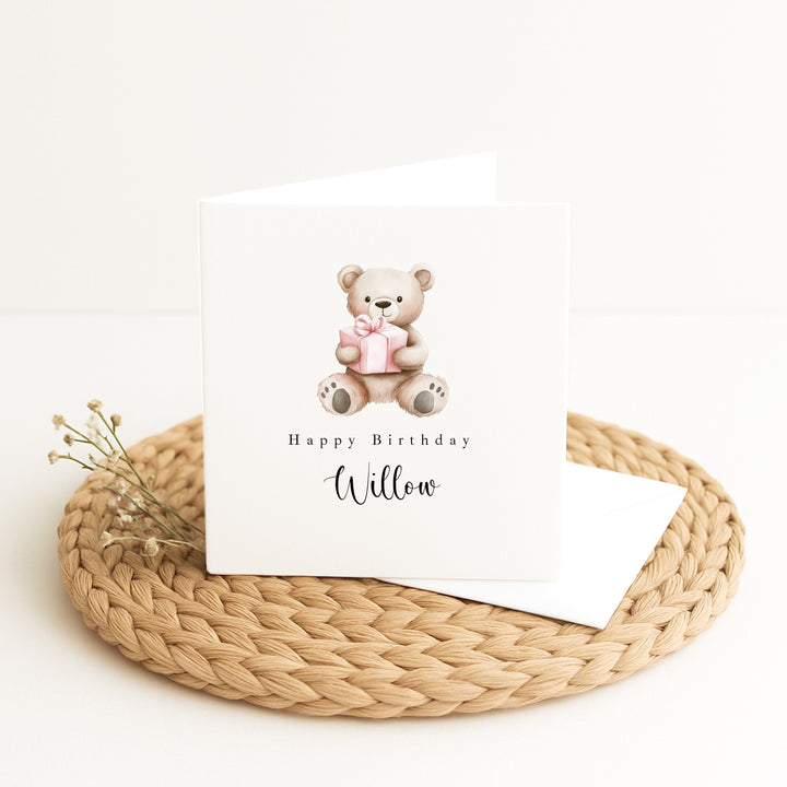 Personalised Pink Bear Birthday Card