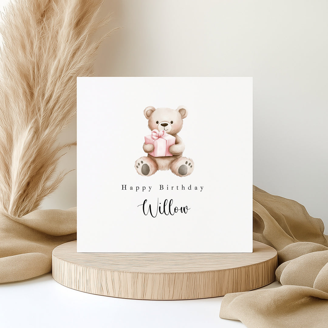 Personalised Pink Bear Birthday Card