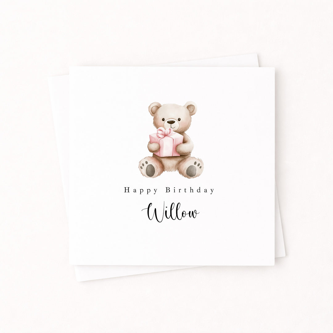 Personalised Pink Bear Birthday Card