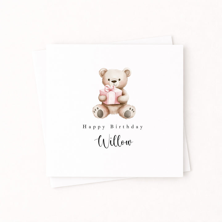 Personalised Pink Bear Birthday Card