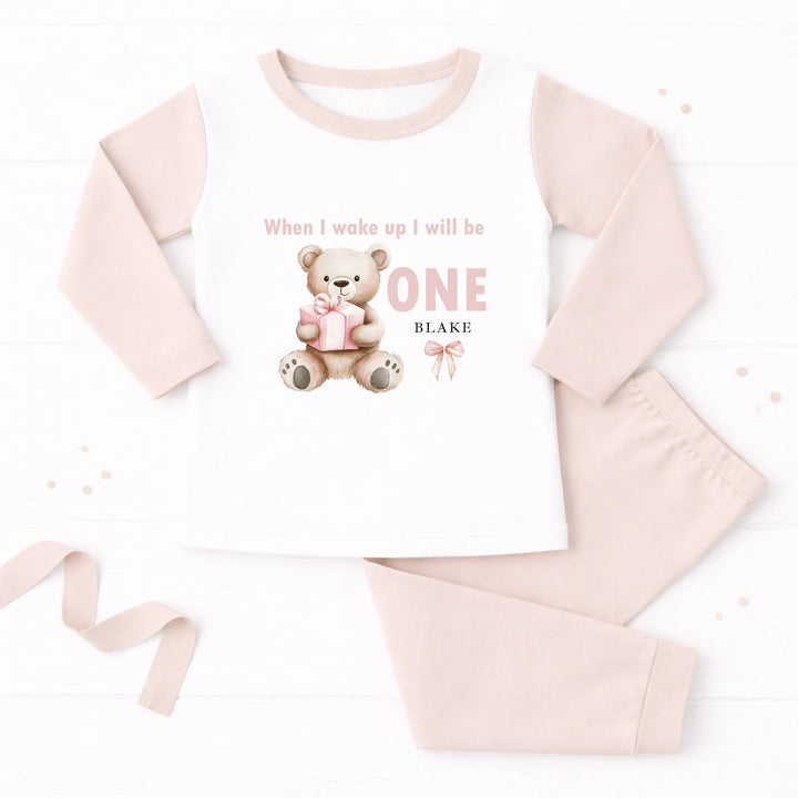 Personalised Pink Bear First Birthday Pyjamas
