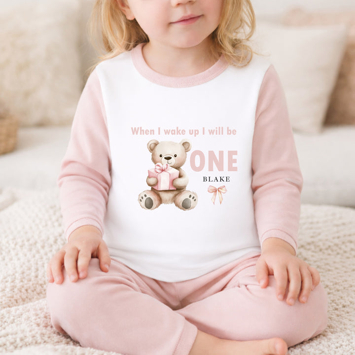 Personalised Pink Bear First Birthday Pyjamas