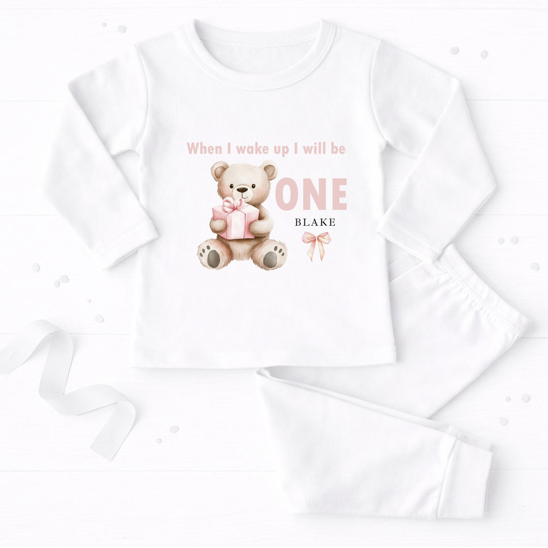 Personalised Pink Bear First Birthday Pyjamas