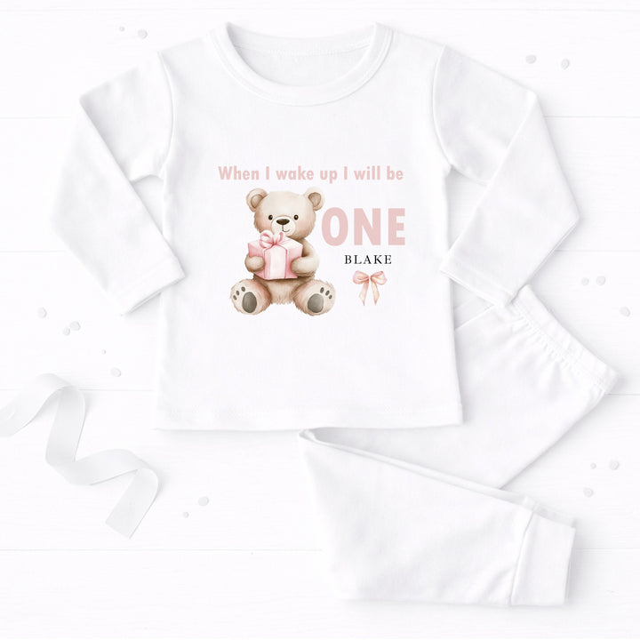 Personalised Pink Bear First Birthday Pyjamas