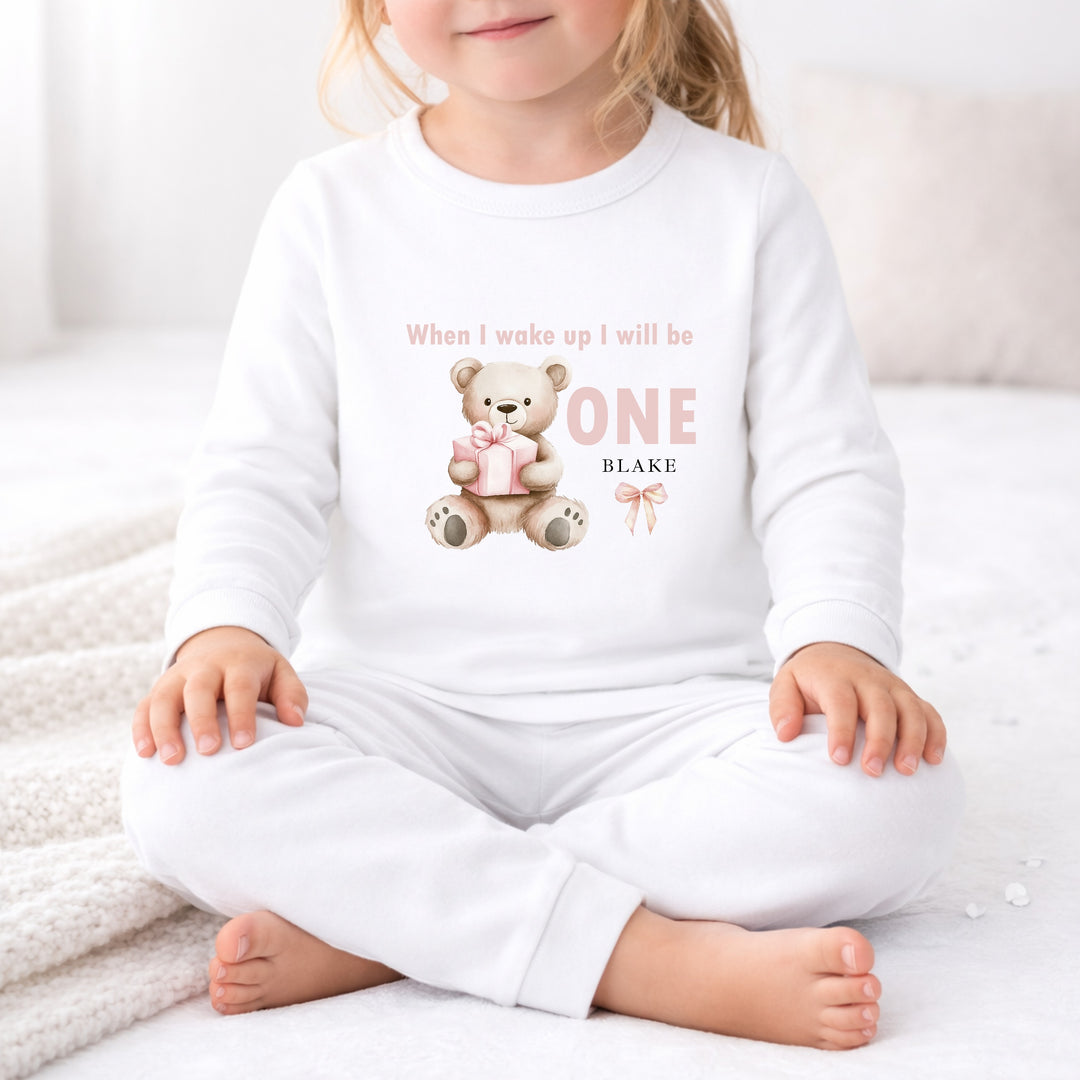 Personalised Pink Bear First Birthday Pyjamas