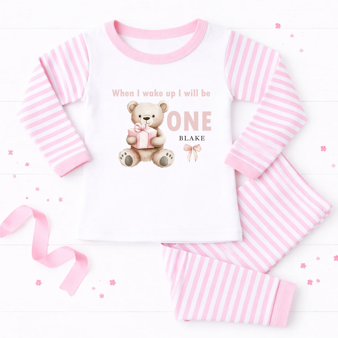 Personalised Pink Bear First Birthday Pyjamas
