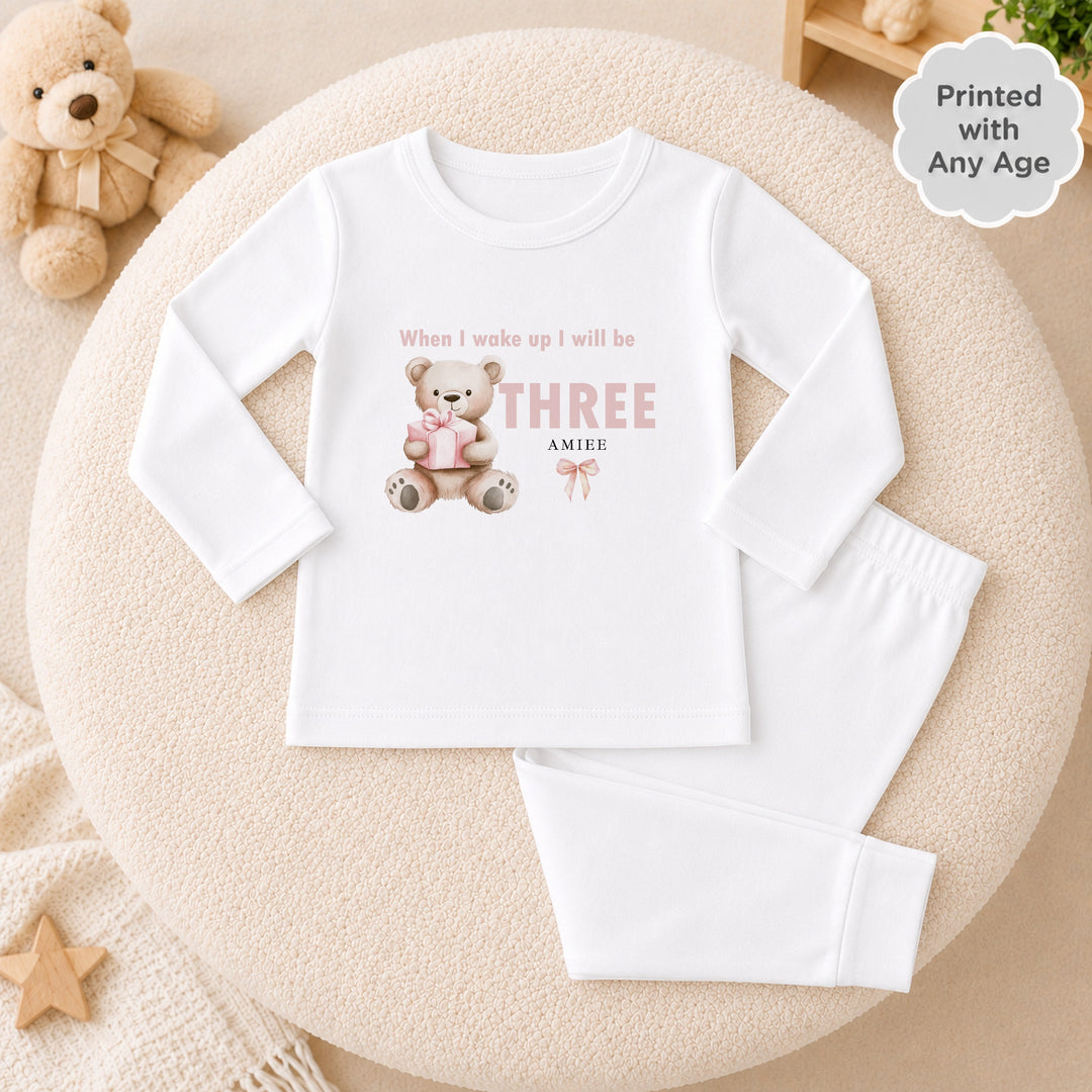 Personalised Pink Bear Any Age Birthday Pyjamas
