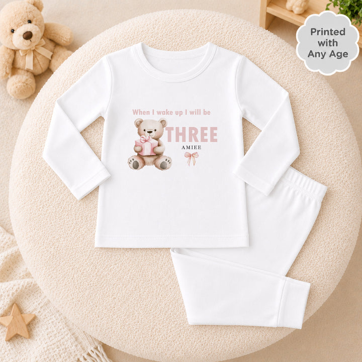 Personalised Pink Bear Any Age Birthday Pyjamas
