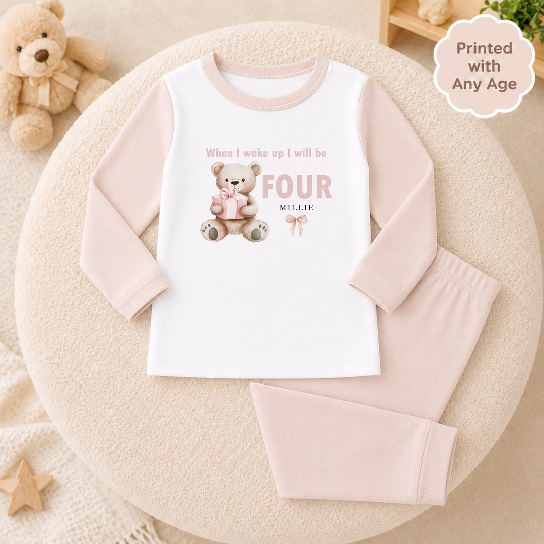 Personalised Pink Bear Any Age Birthday Pyjamas