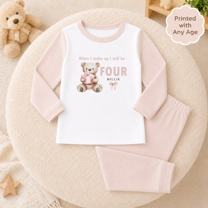 Personalised Pink Bear Any Age Birthday Pyjamas
