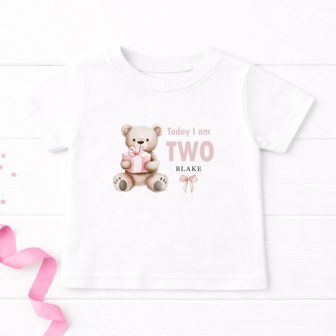 Personalised Pink Bear Any Age Birthday T-Shirt