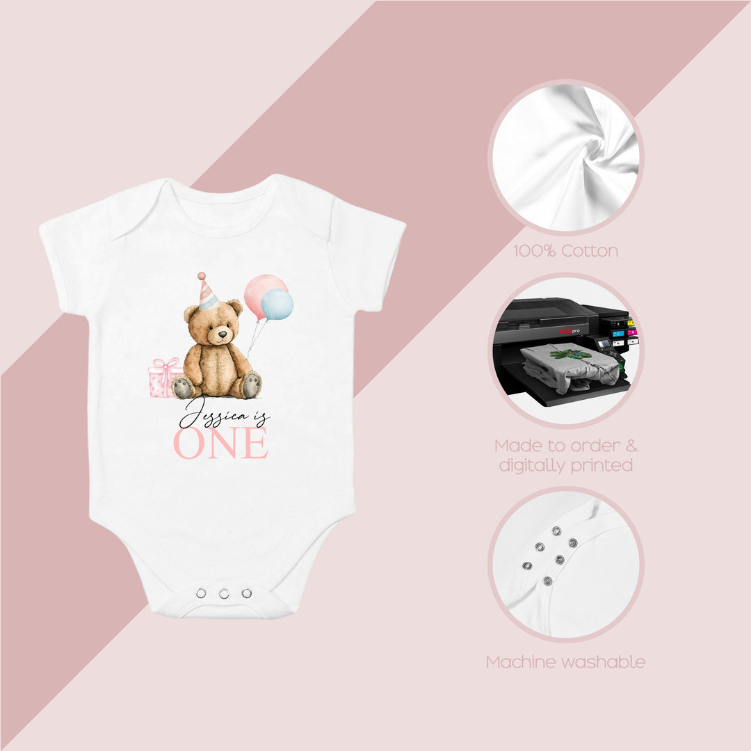 Personalised Pink Teddy Balloon Birthday Vest