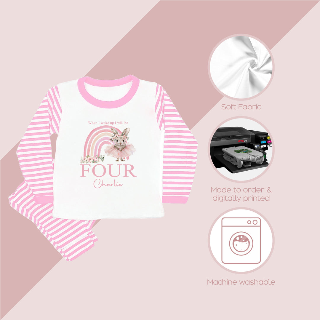 Personalised Ballerina Rainbow Pink Stripe Birthday Pyjamas