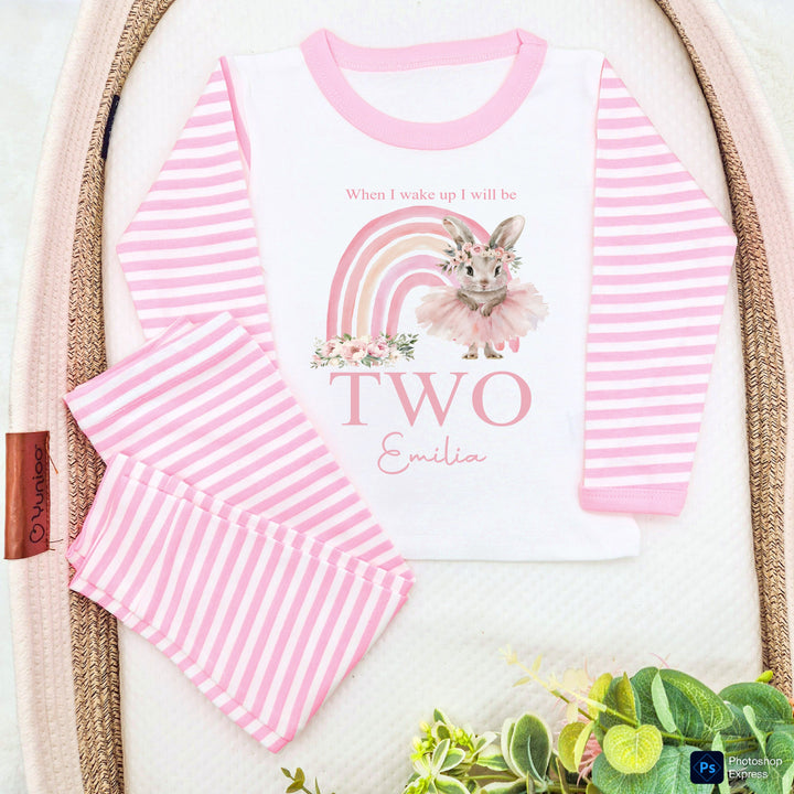 Personalised Ballerina Rainbow Pink Stripe Birthday Pyjamas
