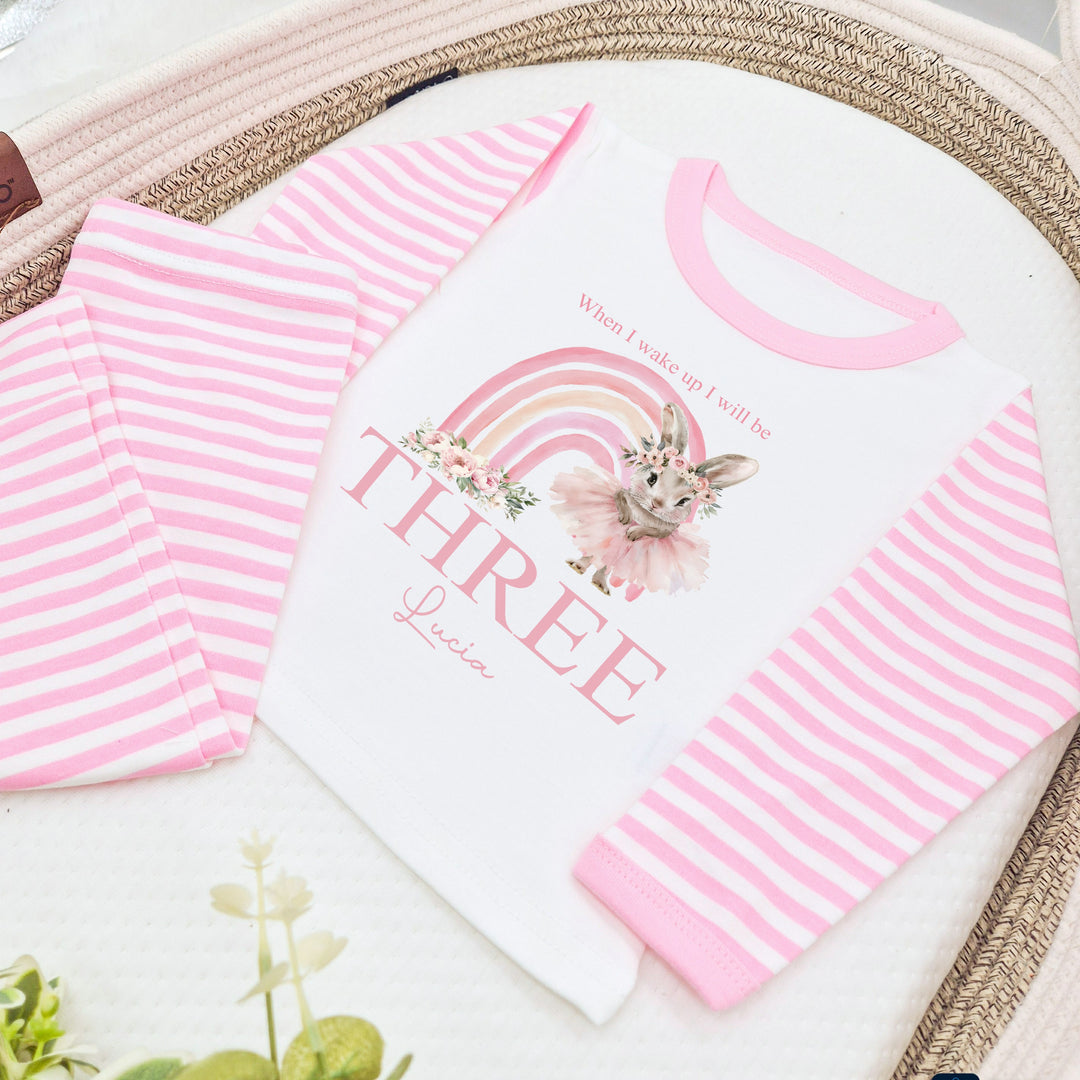 Personalised Ballerina Rainbow Pink Stripe Birthday Pyjamas