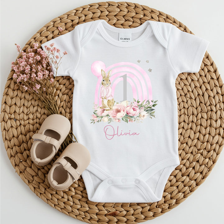 Personalised Pink Rabbit Rainbow Birthday Vest