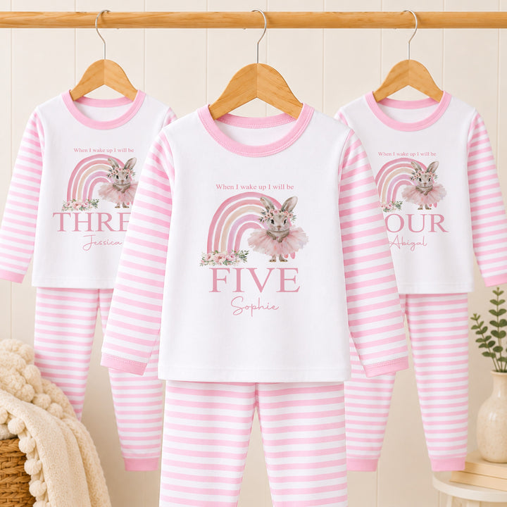 Personalised Pink Ballerina Rainbow Any Age Birthday Pyjamas