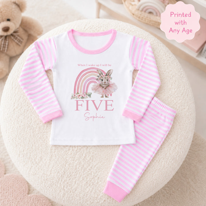 Personalised Pink Ballerina Rainbow Any Age Birthday Pyjamas