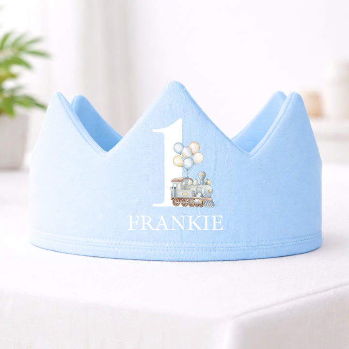 Personalised Blue Train First Birthday Crown