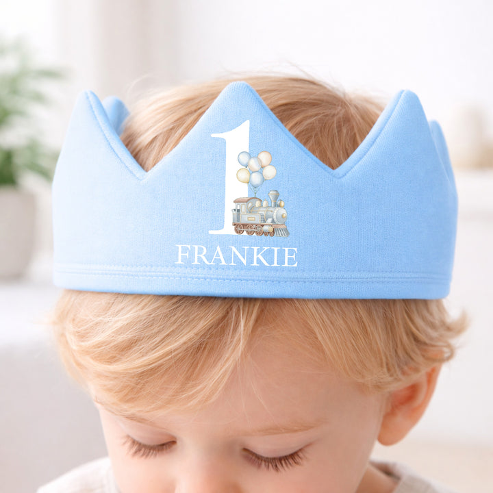Personalised Blue Train First Birthday Crown