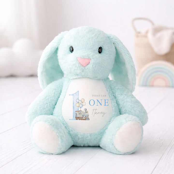 Personalised Blue Train First Birthday Teddy