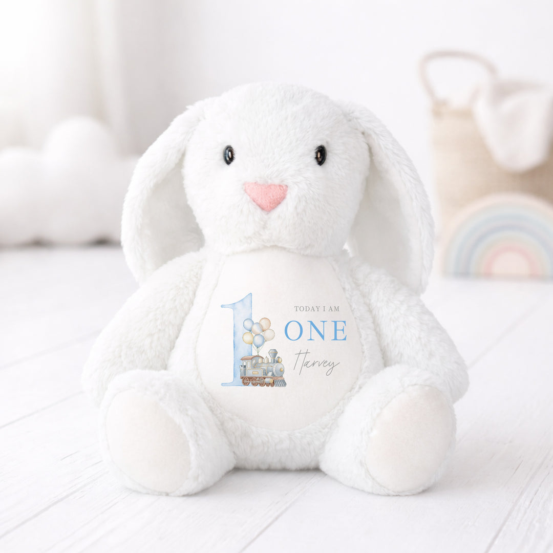 Personalised Blue Train First Birthday Teddy