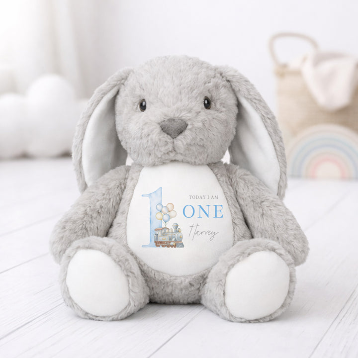 Personalised Blue Train First Birthday Teddy