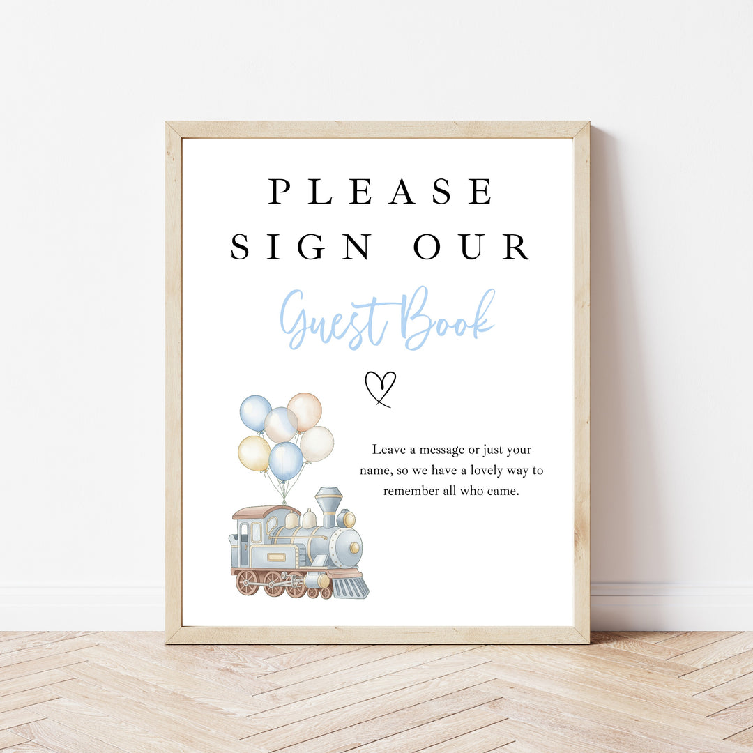 Personalised Blue Train First Birthday Guest Book